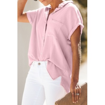 Green Button Down Top Pink White